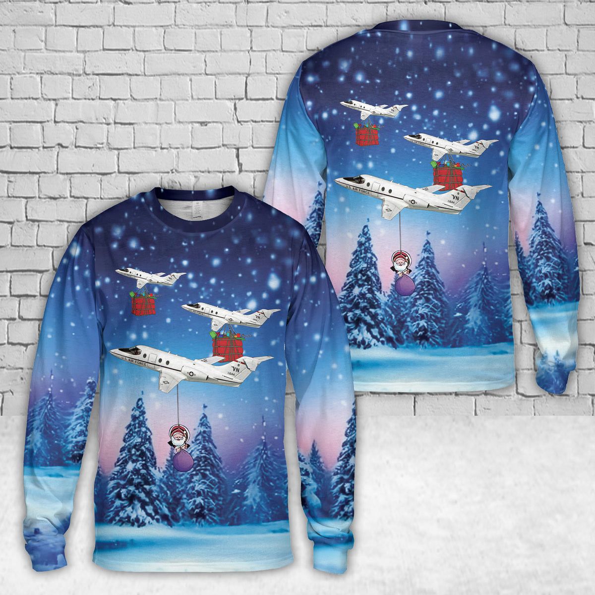 U.S Air Force Raytheon T-1 Jayhawk Christmas AOP Long Sleeve Shirt