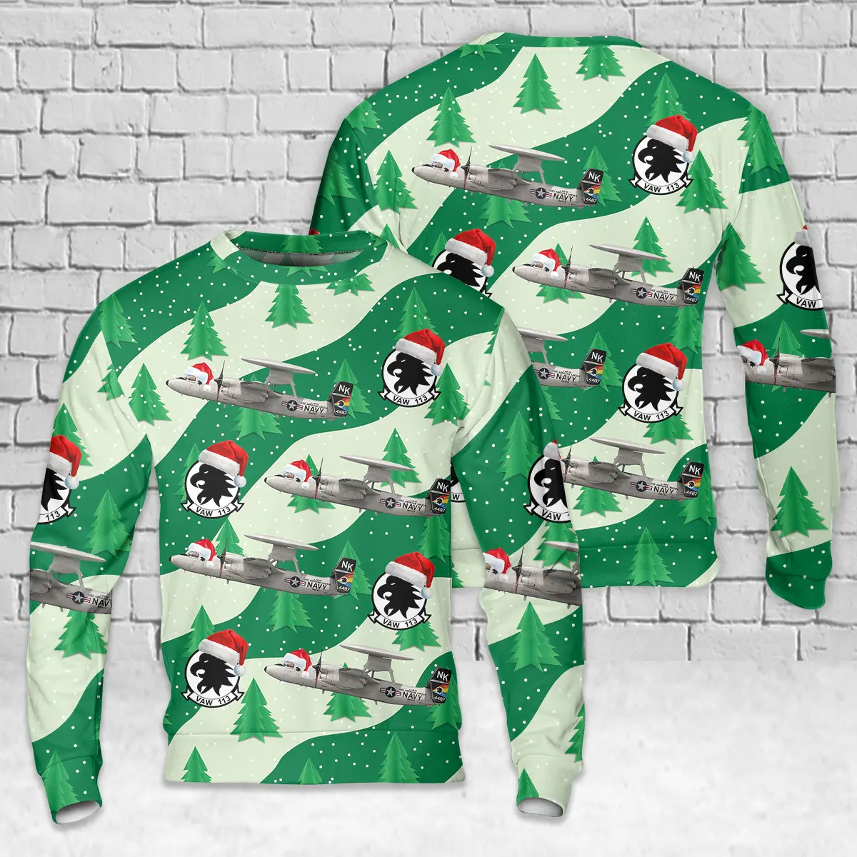 US Navy VAW-113 Black Eagles E-2D AOP Christmas Sweater