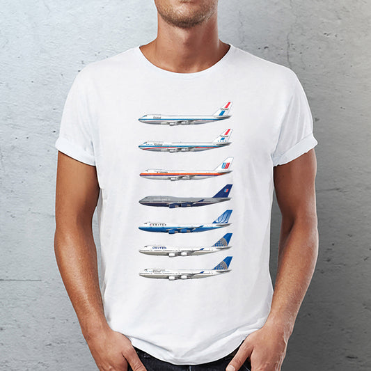 United Airlines Full Complement of 747 Liveries Classic Unisex T-Shirt Gildan 5000 (Made In US) DLQD1604PT01