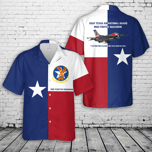 USAF Texas Air National Guard 182d Fighter Squadron F-16 Fighting Falcon Hawaiian Shirt