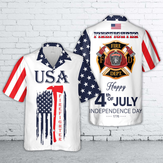 USA Firefighter 4th of July Independence Day Patriotic Hawaiian Shirt