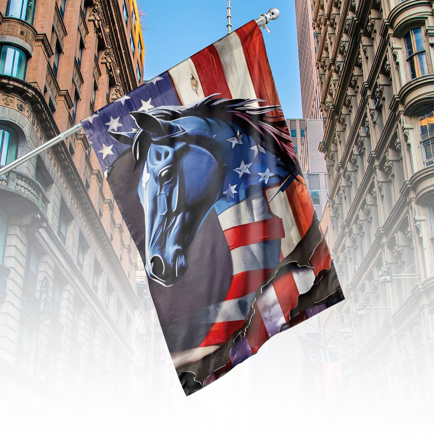 USA Flag Horse 4th Of July Vertical House Flag