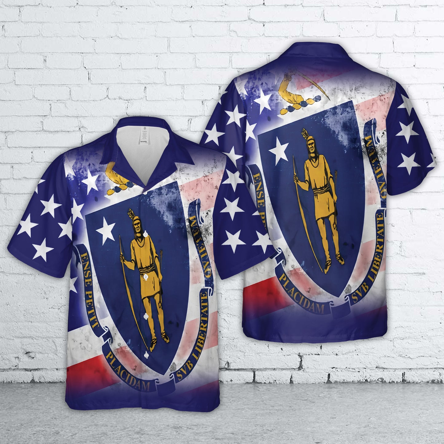 USA and Massachusetts State Flag Hawaiian Shirt