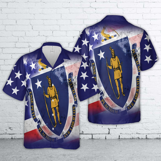 USA and Massachusetts State Flag Hawaiian Shirt