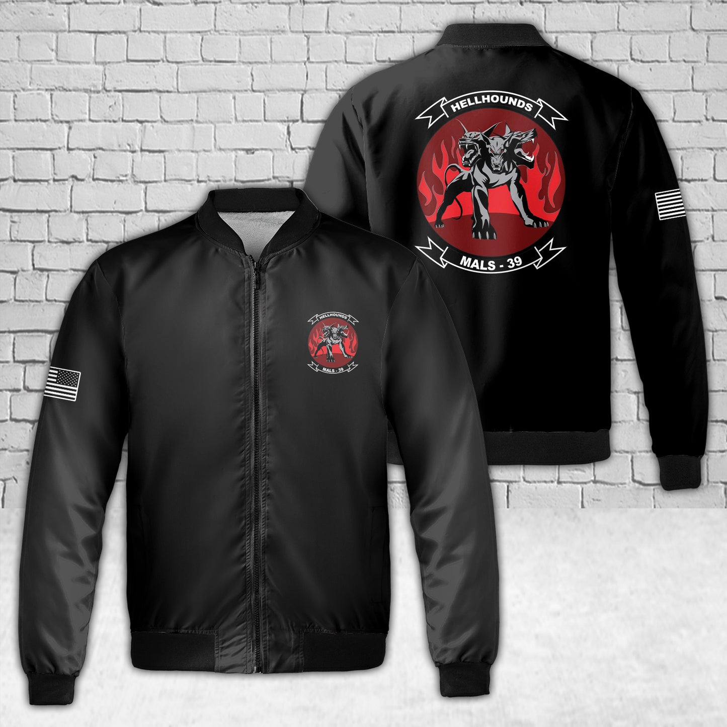 USMC MALS-39 Hellhounds AOP Fleece Bomber Jacket