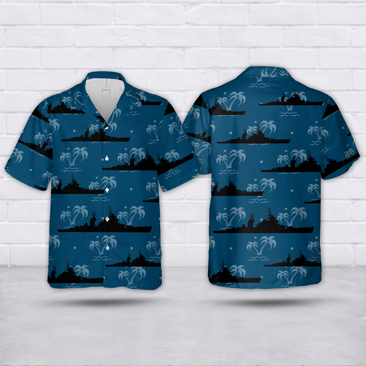 USS LONG BEACH CGN 9 black silhouette Hawaiian Shirt