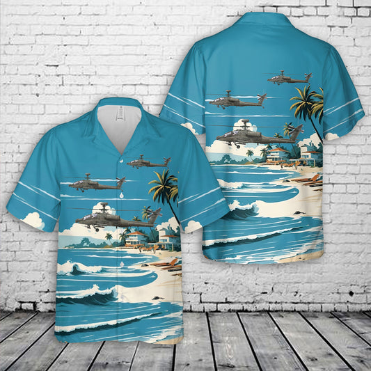 US AH-64D Apache, Peace Vanguard det., Silver Bell Army Heliport "Redhawks" Hawaiian Shirt