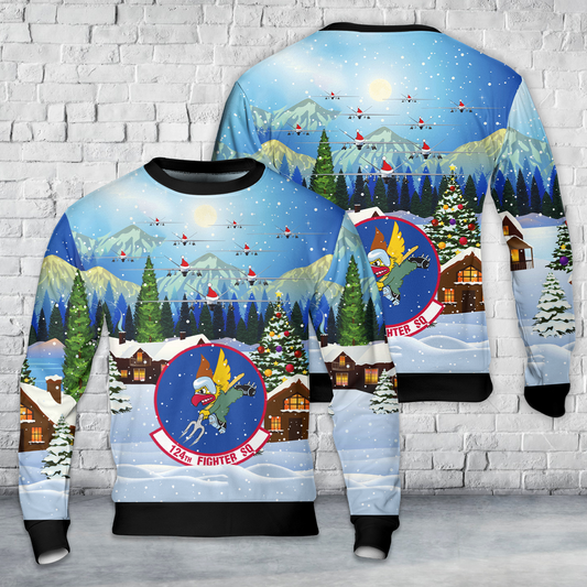 US Air Force 124th Fighter Squadron, Iowa National Guard (The Hawkeyes) MQ-9 "Reaper" Christmas AOP Sweater