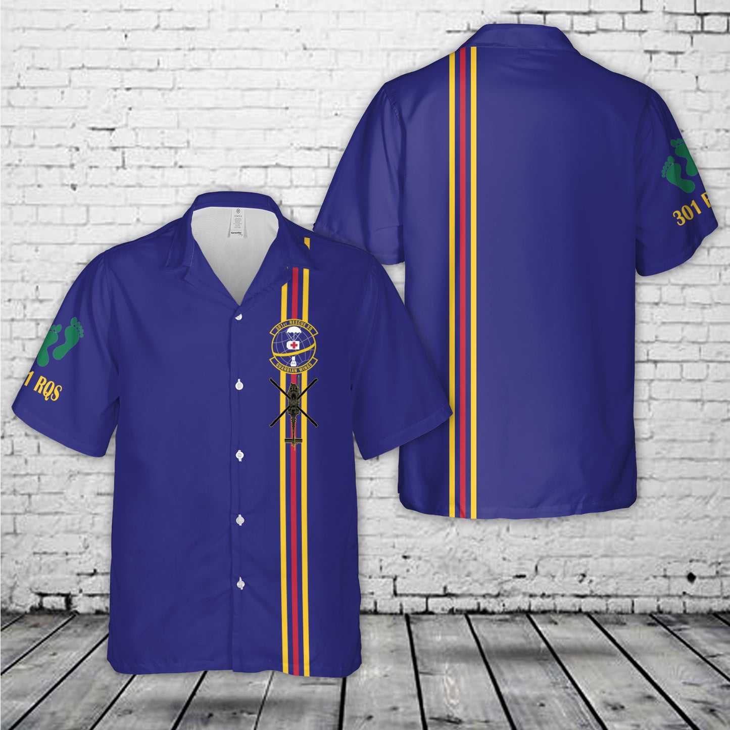 US Air Force 301st Rescue Squadron Helicopter Hawaiian Shirt