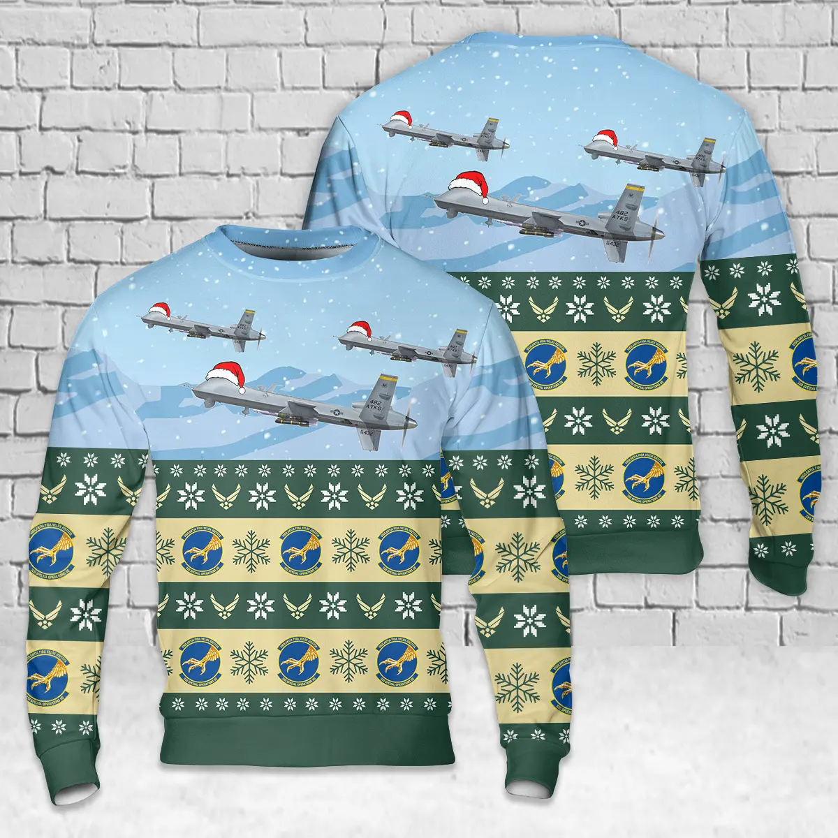 US Air Force 33rd Special Operations Squadron MQ-9 "Reaper" (UAV) AOP Christmas Sweater