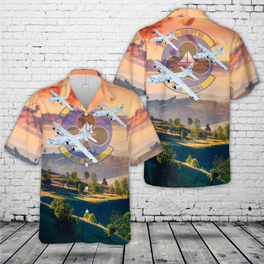US Air Force 62d Airlift Squadron Blue Barons Lockheed Martin C-130E Hawaiian Shirt