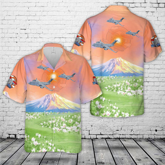 US Air Force 728th Airlift Squadron Flying Knights Boeing C-17 Globemaster III Hawaiian Shirt