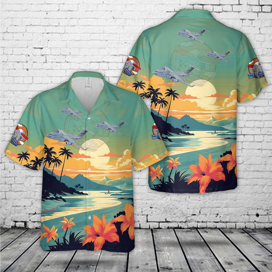 US Air Force 728th Airlift Squadron Flying Knights Boeing C-17 Globemaster III Hawaiian Shirt