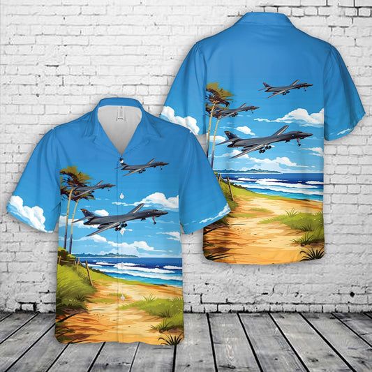 US Air Force 86-0097 Air Force Rockwell B-1B Lancer 28th Bomb Wing (28 BW) 37th Bomb Squadron Hawaiian Shirt
