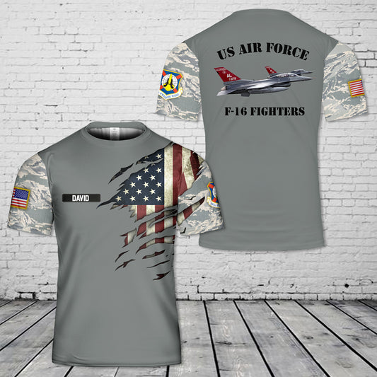 Custom Name US Air Force Alabama Air National Guard 187th Fighter Wing F-16 fighters 3D T-Shirt