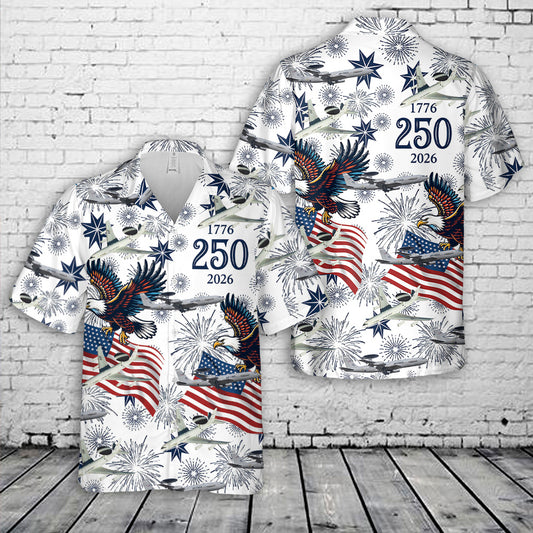 US Air Force Boeing E-3 SentryUSA 250th Anniversary  1776-2026 Patriotic Hawaiian Shirt