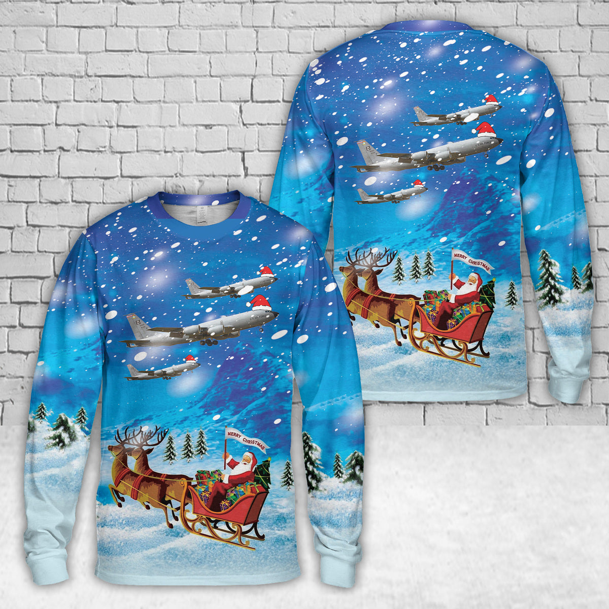 US Air Force Boeing KC-135R Stratotanker Christmas AOP Long Sleeve Shirt