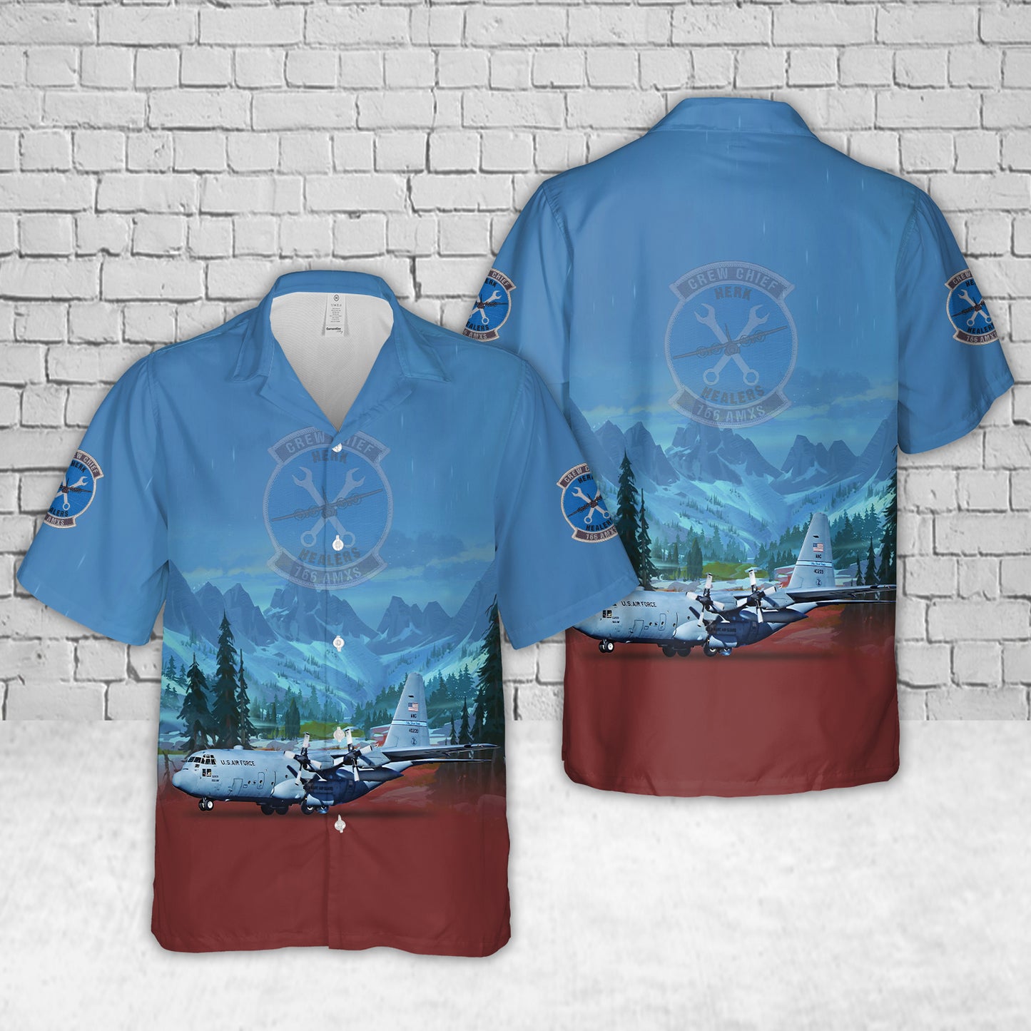 US Air Force Delaware Air National Guard 166th Aircraft Maintenance Squadron C-130 Hercules Hawaiian Shirt