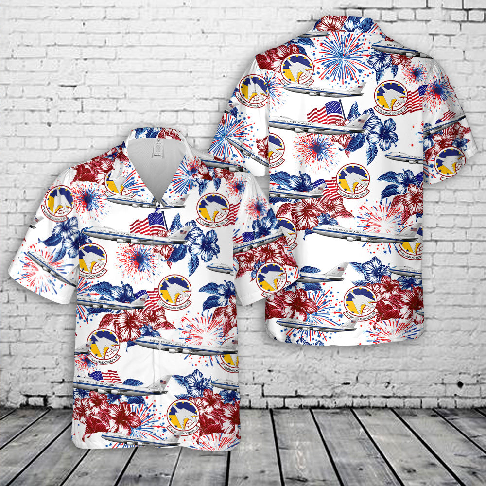 US Air Force E-4B National Airborne Operations Center 55th W, 1st ACCS NAOC, 73-1677 "Doomsday Plane", Offutt AFB, NE, 4th Of July Hawaiian Shirt