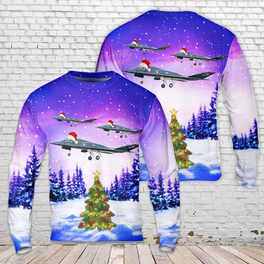 US Air Force F-117A F-117 Nighthawk (Stealth Fighter) "40 Years of Owning the Night" Christmas Sweater