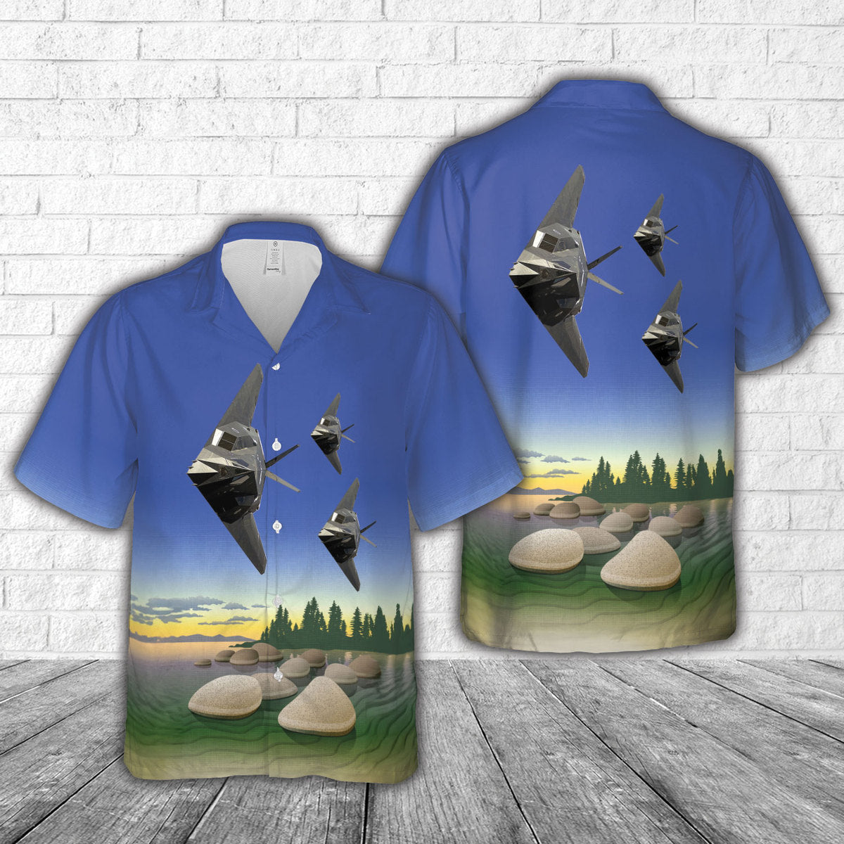 US Air Force F-117A Nighthawk Stealth Fighter aircraft flies over Nevada Hawaiian Shirt