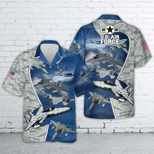 US Air Force F-15 Eagle Aircraft Camo Hawaiian Shirt