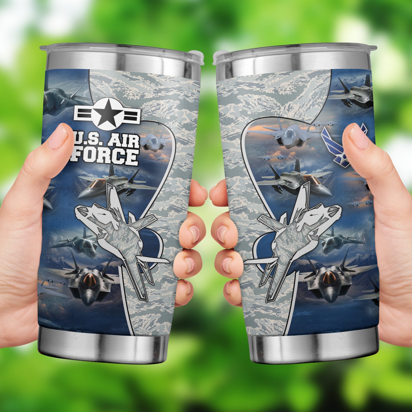 US Air Force F-35 Lightning II Aircraft Camo Tumbler 20oz