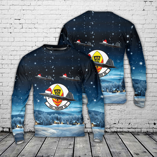 US Air Force Hawaii Air National Guard 199th Fighter Squadron F-22A Raptor Christmas AOP Sweater