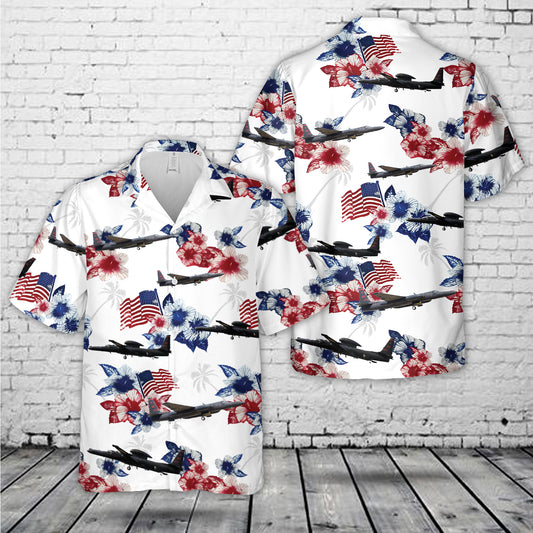 US Air Force Lockheed U-2S Dragon Lady Red White Blue Flag Floral Hawaiian Shirt