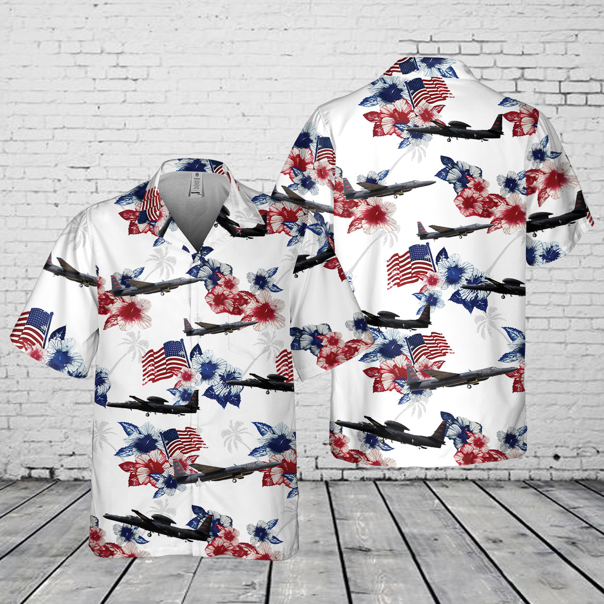 US Air Force Lockheed U-2S Dragon Lady Red White Blue Flag Floral Pocket Hawaiian Shirt