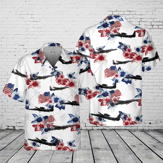US Air Force Lockheed U-2S Dragon Lady Red White Blue Flag Floral Pocket Hawaiian Shirt