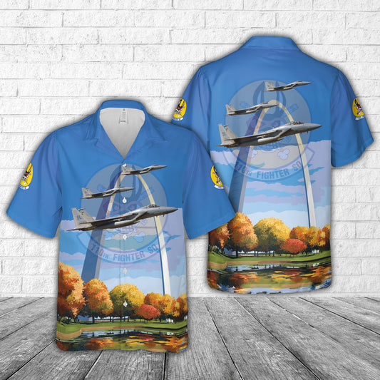 US Air Force Missouri Air National Guard 110th Fighter Squadron McDonnell Douglas F-15C Eagle over St Louis Gateway Arch Hawaiian Shirt
