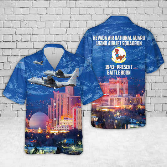 US Air Force Nevada Air National Guard 192nd Airlift Squadron C-130H Scathe View aircraft 79-0477 Hawaiian Shirt