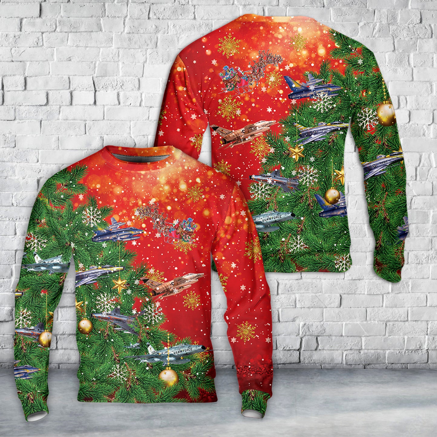 US Air Force North American F-100 Super Sabre Christmas AOP Sweater