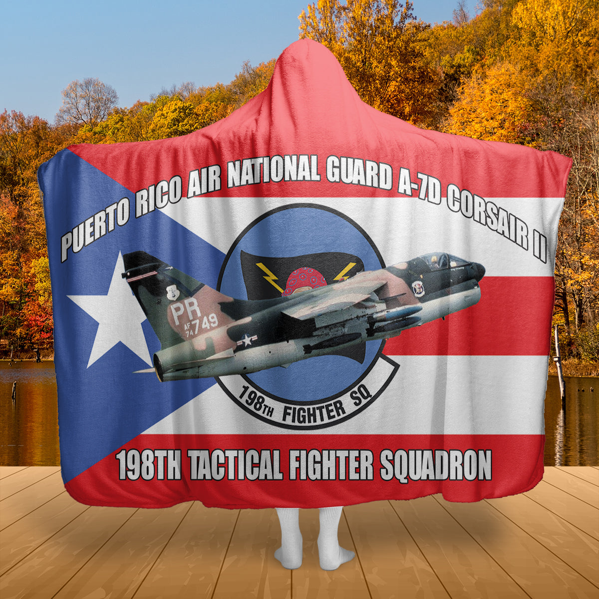 US Air Force Puerto Rico Air National Guard A-7D Corsair II 198th Tactical Fighter Squadron AOP Hooded Blanket