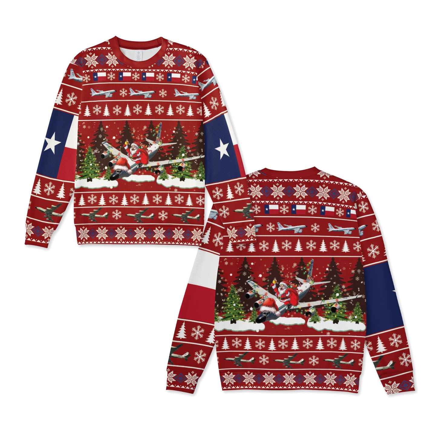 US Air Force RC-135 Aircraft And Texas Flag Christmas Knitted Sweater