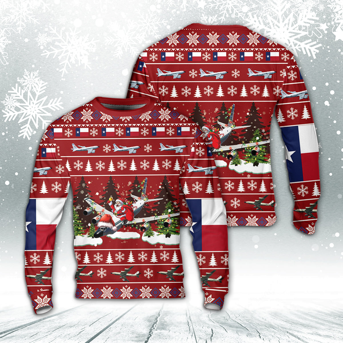 US Air Force RC-135 Aircraft And Texas Flag Christmas Sweater