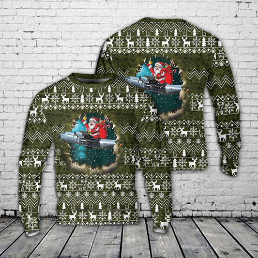 US Air Force Texas Air National Guard 181st Airlift Squadron Lockheed C-130H-LM Hercules 85-1365 AOP Ugly Christmas Sweater