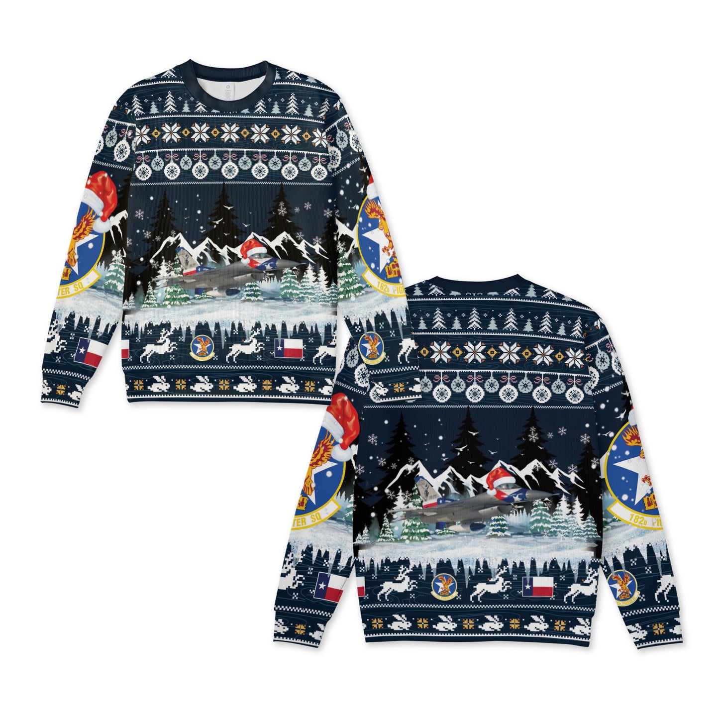 US Air Force Texas Air National Guard 182d Fighter Squadron F-16 Fighting Falcon Christmas Knitted Sweater