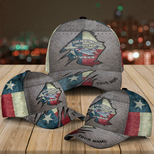 Custom name USAF Texas Air National Guard 149th Fighter Wing F-16 Fighting Falcon Baseball Cap