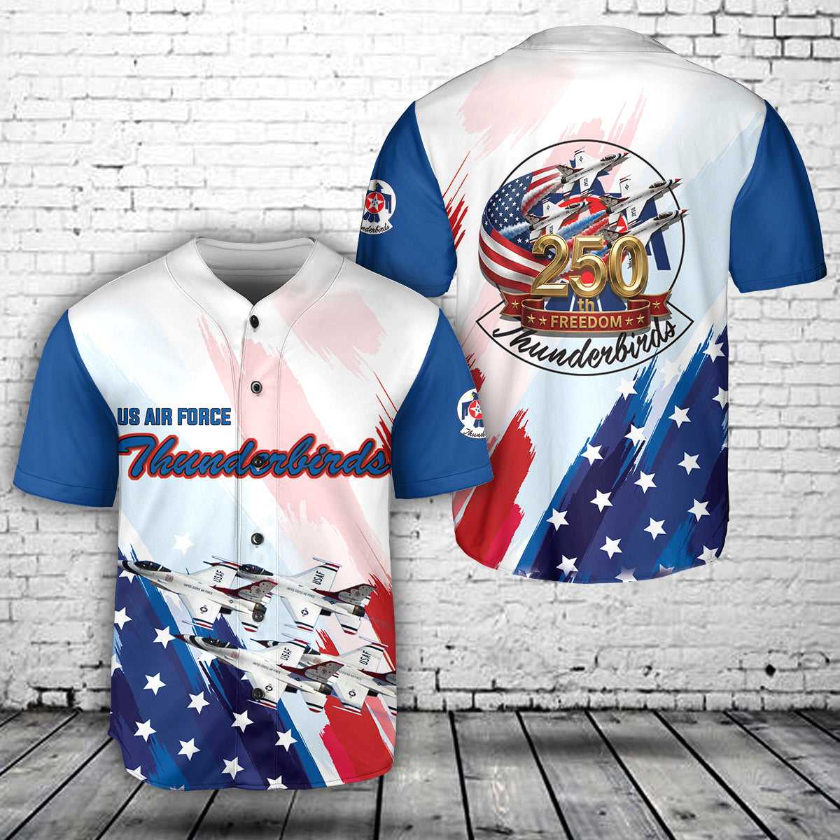 US Air Force Thunderbirds, Red White And Blue 250th Anniversary Baseball Jersey