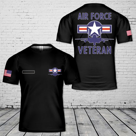 Custom Name US Air Force Veteran Vintage Roundel and F15 Jet T-Shirt 3D