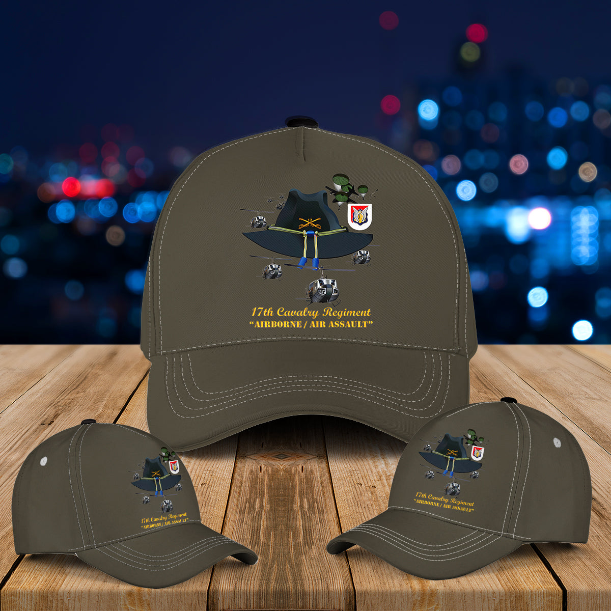 US Army - 17th Cavalry Hat - Abn - Air Assault w Br w Flash Baseball Cap