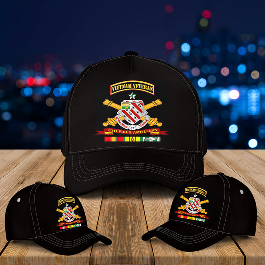 US Army - 8th Field Artillery w Br - Ribbon VN SVC Vet Tab Baseball Cap
