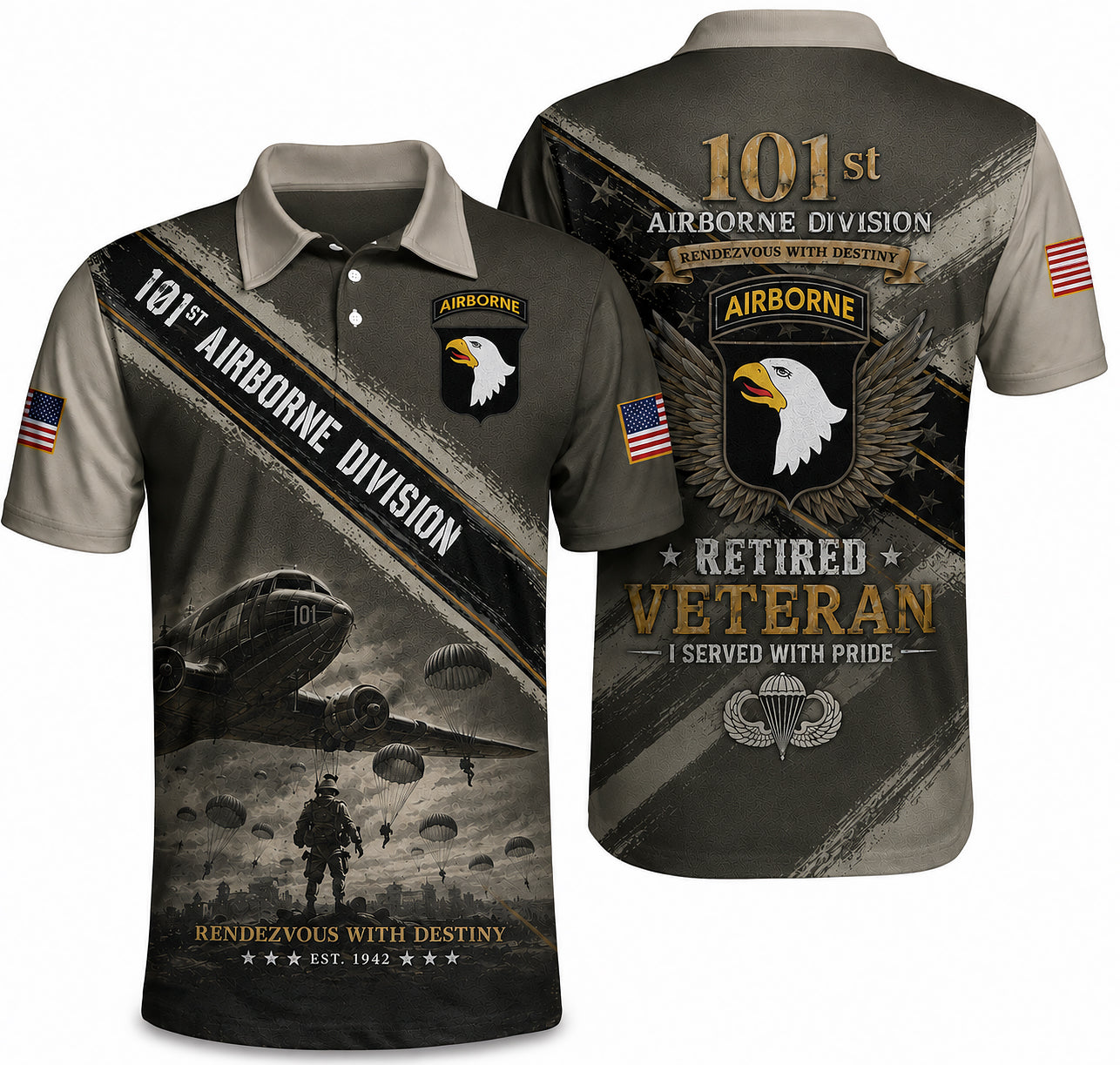 US Army 101st Airborne Division Retired Veteran Polo Shirt