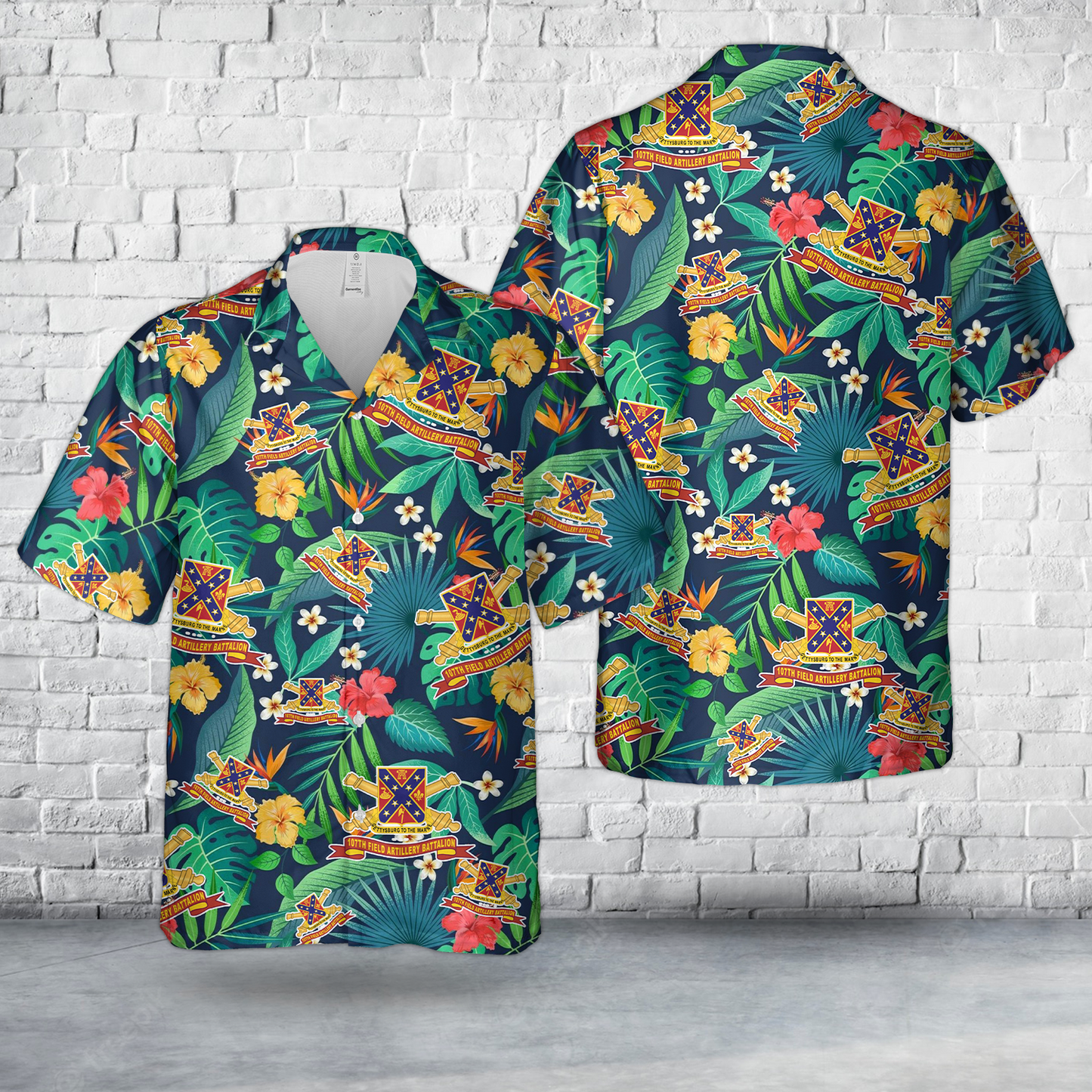 US Army 107th Field Artillery Battalion - DUI w Br - Ribb Hawaiian Shirt