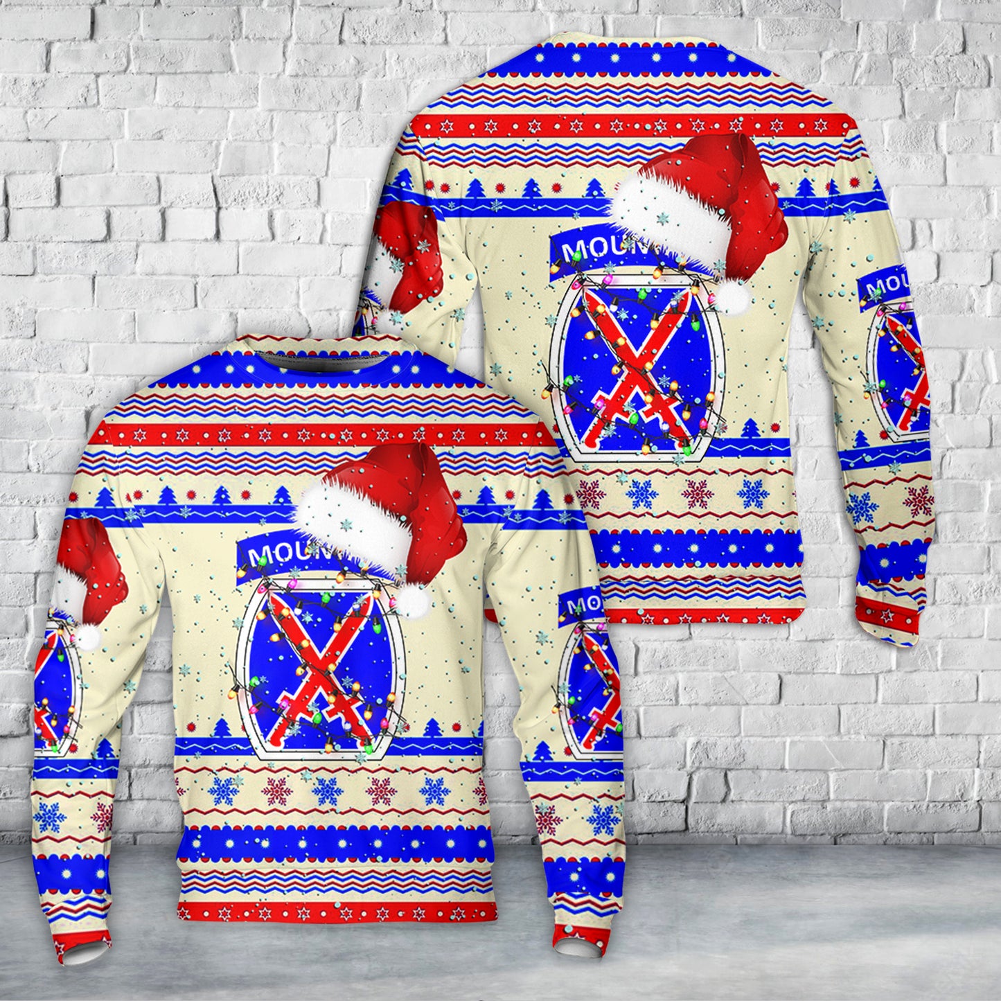 US Army 10th Mountain Division Christmas AOP Sweater