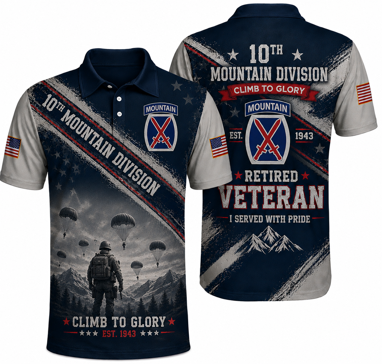 US Army 10th Mountain Division Retired Veteran Polo Shirt
