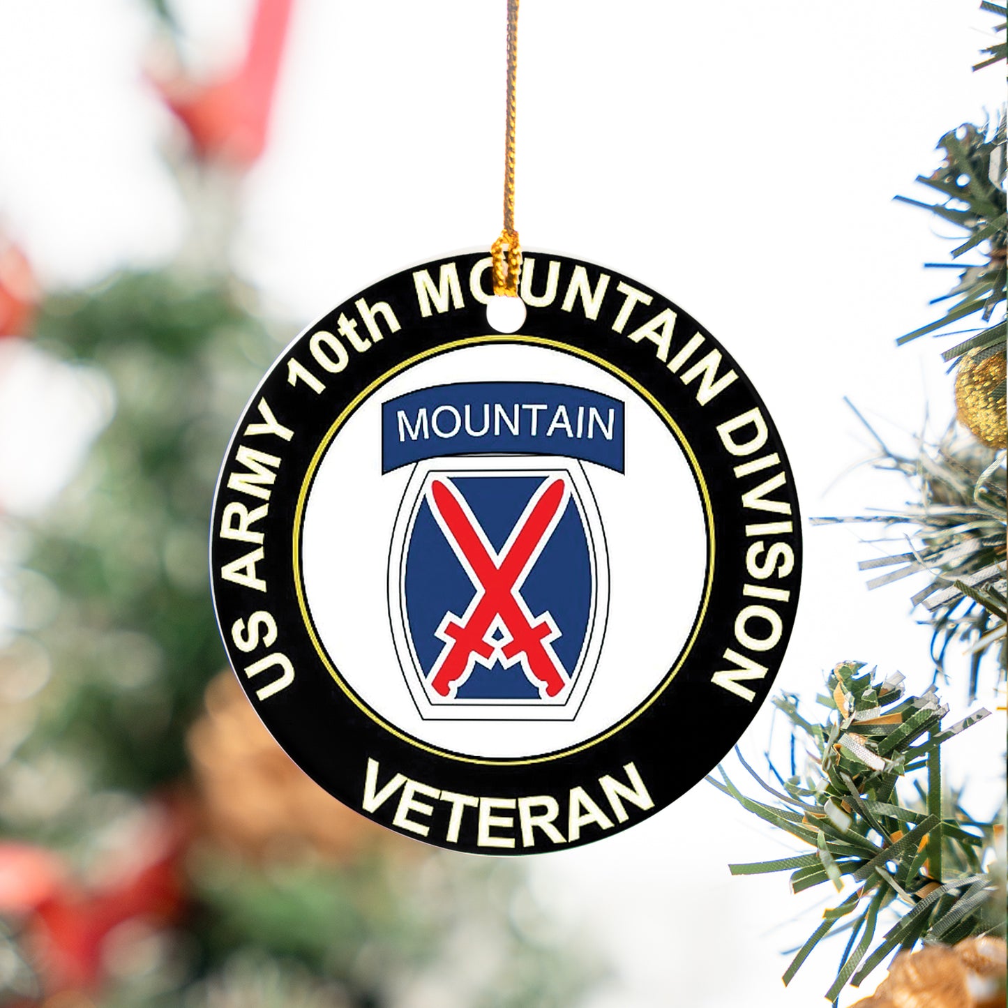 US Army 10th Mountain Division Veteran Ceramic Ornament