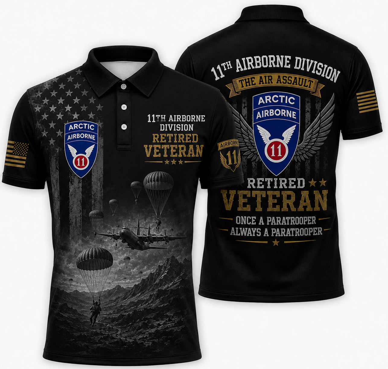 US Army 11th Airborne Division Retired Veteran Polo Shirt
